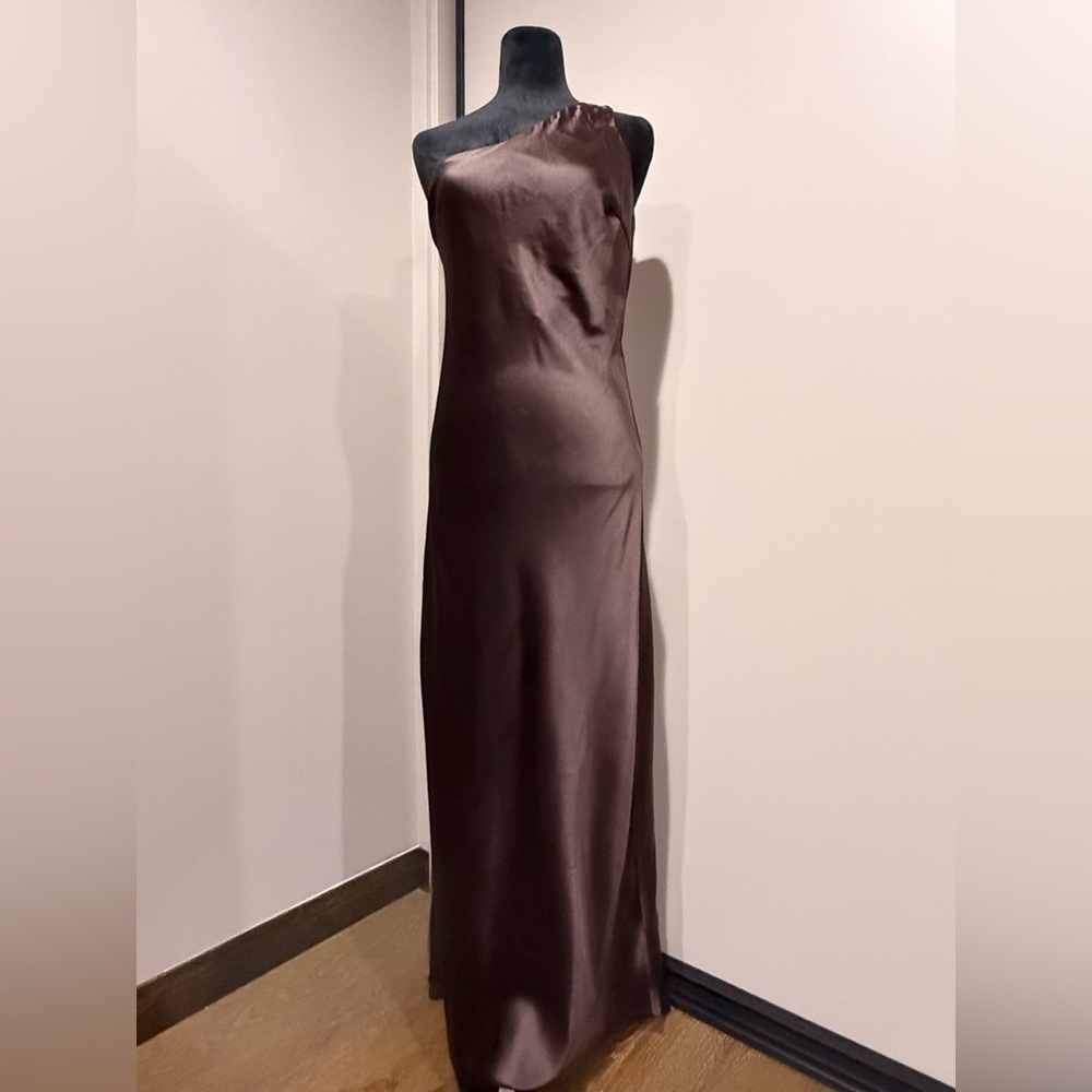 Object ASOS Brown Satin One Shoulder Maxi Dress